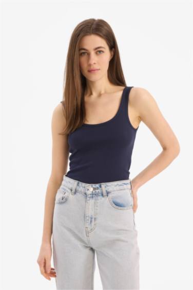 Slim Fit Basic Ribana Round Collar Sleeveless Tank Top