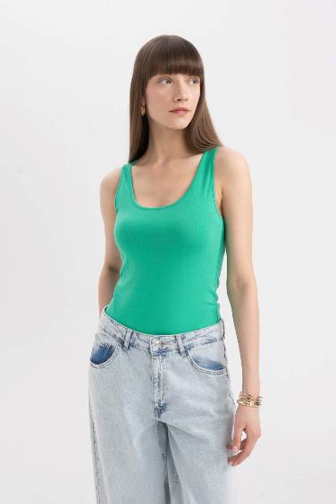 Slim Fit Ribana Crew Neck Sleeveless Tank Top