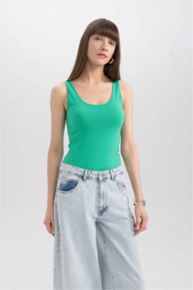 Slim Fit Ribana Crew Neck Sleeveless Tank Top