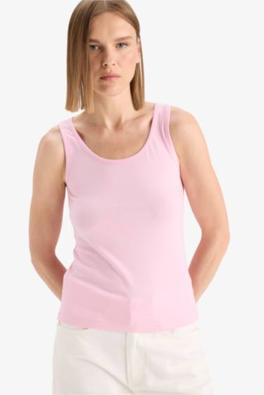 Slim Fit Basic Ribana Round Collar Sleeveless Tank Top