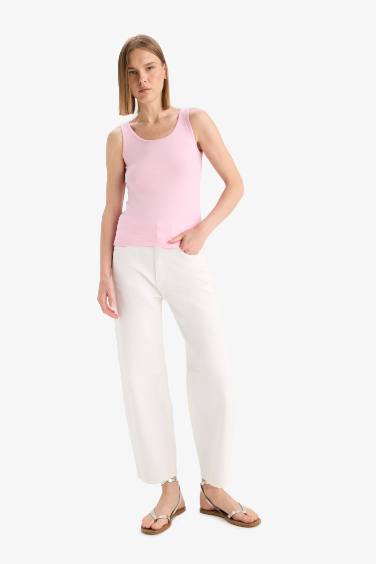 Slim Fit Basic Ribana Round Collar Sleeveless Tank Top