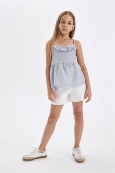 بلوزة بناتي قطن بحمالات وياخة مكشكشة