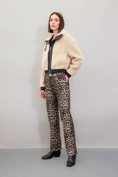 Dik Yaka Suni Kürk Fermuarlı Mont Ceket