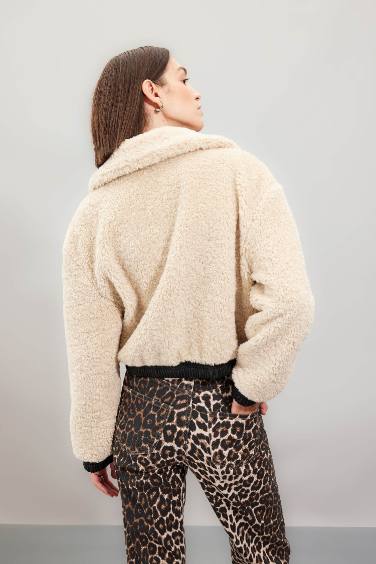 Dik Yaka Suni Kürk Fermuarlı Mont Ceket