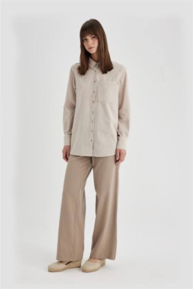 تونيك قميص قطن قصة عادية وكم طويل