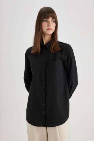Regular Fit Flamed Cotton Long Sleeve Shirt Tunic