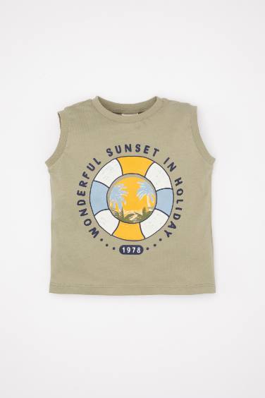 Baby Boy Crew Neck Sea Printed Sleeveless T-Shirt