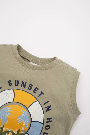 Baby Boy Crew Neck Sea Printed Sleeveless T-Shirt