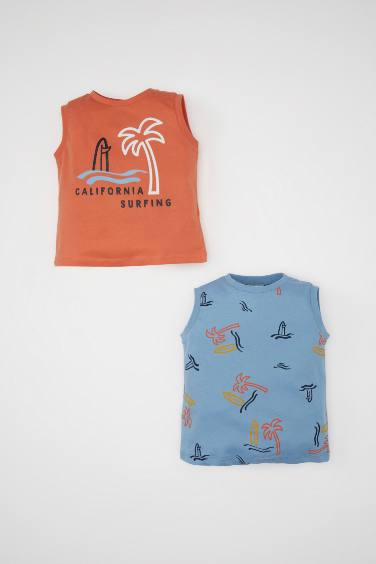 Baby Boy Crew Neck Palm Tree Patterned 2 Piece T-Shirt