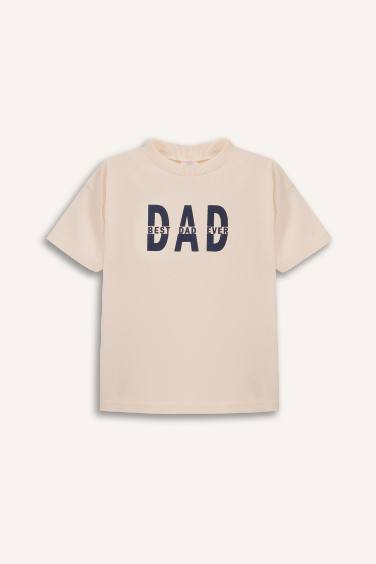 Erkek Bebek Dad Baskılı Bisiklet Yaka Kısa Kollu Tişört