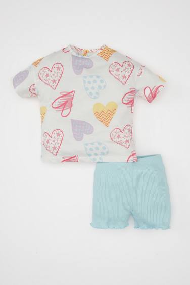 Baby Girl Heart Patterned T-Shirt Shorts 2 Piece Set