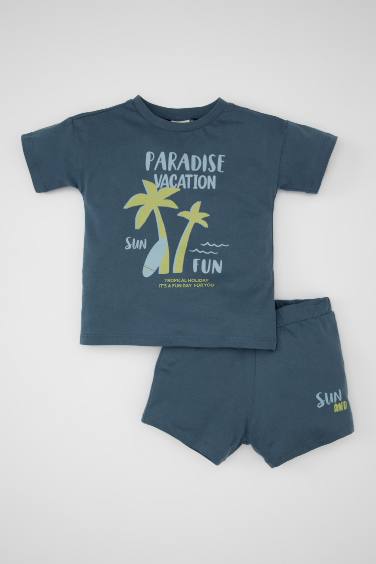 Baby Boy Palm Tree Patterned T-Shirt Shorts 2 Piece Set