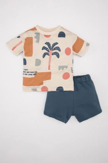 Baby Boy Palm Tree Patterned T-Shirt Shorts 2 Piece Set