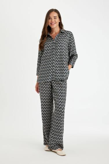 Patterned Wide Leg Casual Trousers