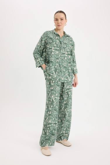 Wide Leg Rahat Pantolon Geniş Bol Paça Desenli Yüksek Bel