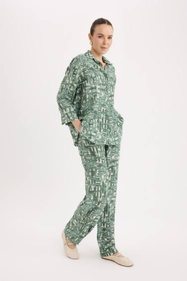 Wide Leg Rahat Pantolon Geniş Bol Paça Desenli Yüksek Bel