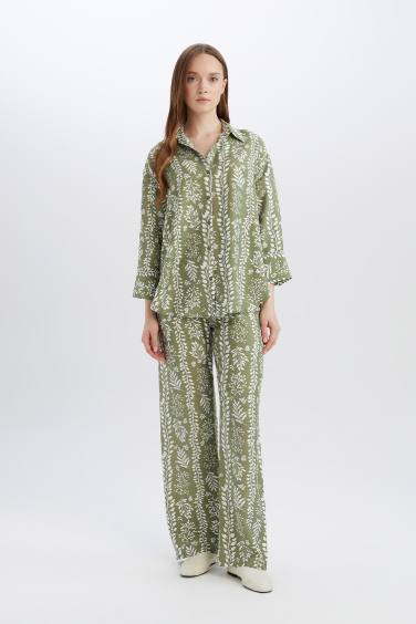 Comfortable Patterned High Waist Wide Leg Trousers