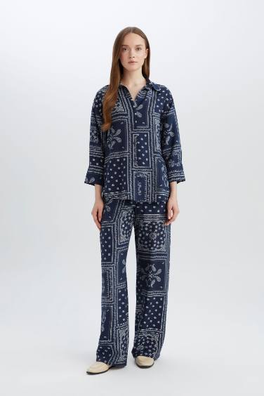 بنطلون وايد ليج برجل واسع وخصر عالي