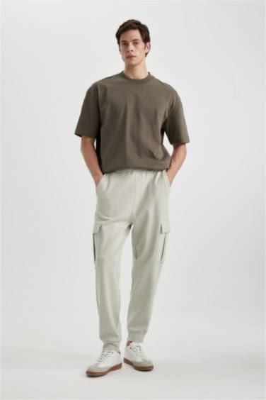 Oversize Fit Rib Hem With Cargo Pocket Pique Trousers