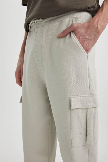 Oversize Fit Rib Hem With Cargo Pocket Pique Trousers