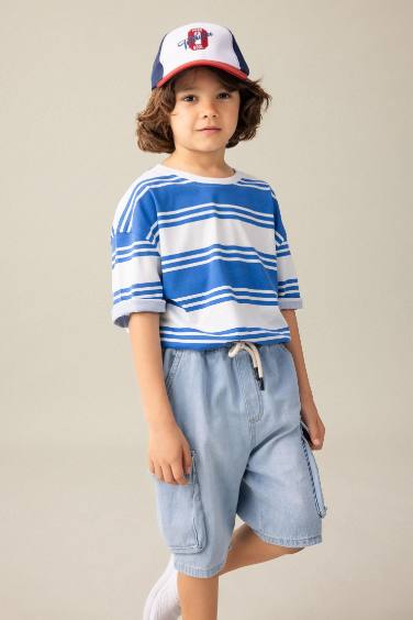 Boy Oversize Fit Crew Neck Striped Short Sleeve T-Shirt