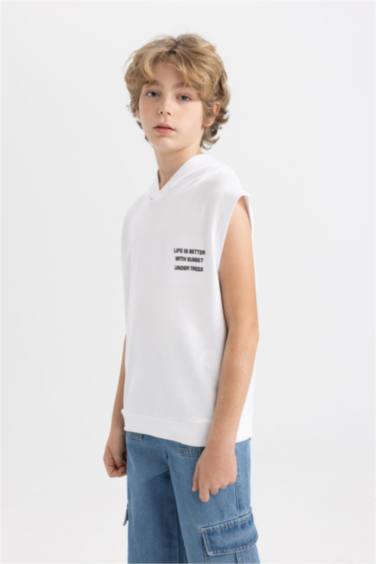 Boy Printed Hooded Sleeveless T-Shirt
