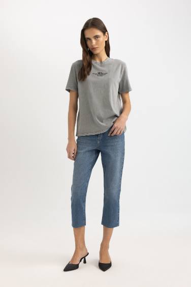 T-Shirt coupe régulière imprimé Effet Délavé à Manches Courtes à Col Rond