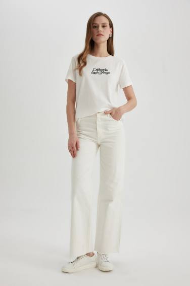 Regular Fit Crew Neck Printed Cotton T-Shirt