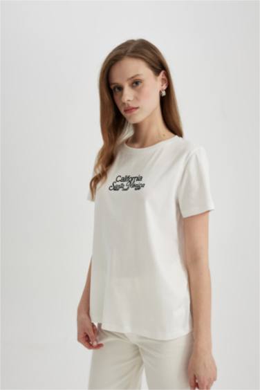 Regular Fit Crew Neck Printed Cotton T-Shirt