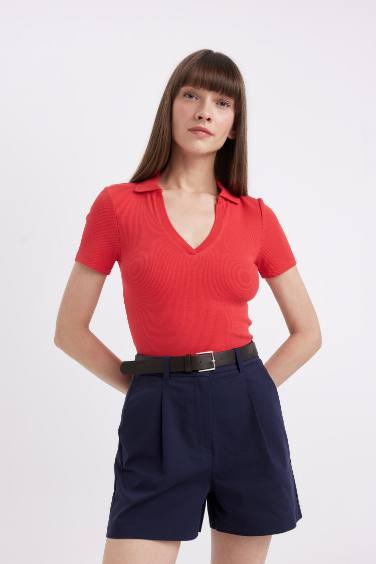 Slim Fit Corduroy Short Sleeve Polo T-Shirt