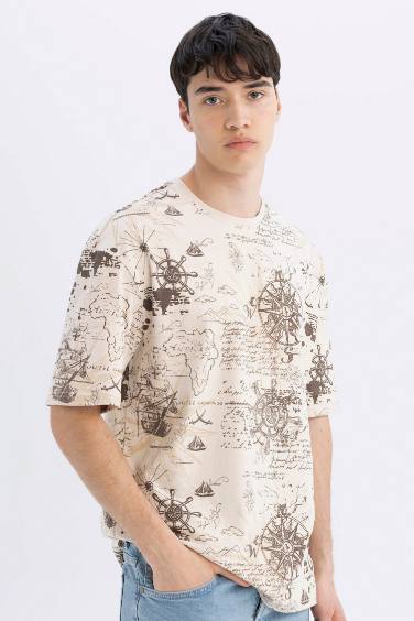 Comfort Regular Fit Crew Neck Patterned T-Shirt