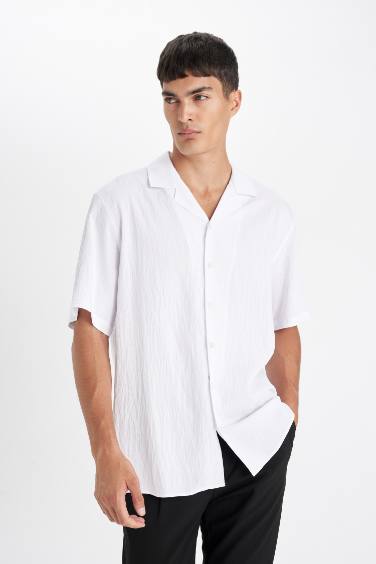 Chemise blanche à manches courtes à col Polo décontractée pour hommes