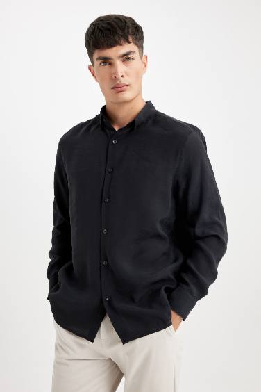 Relax Fit Poplin Long Sleeve Polo Shirt