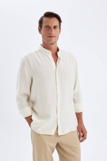 Relax Fit Polo Collar Poplin Long Sleeve Shirt