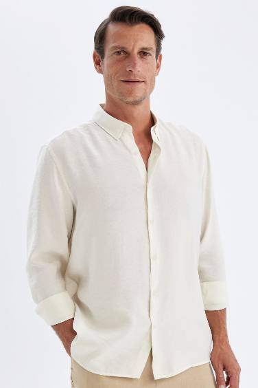 Chemise en Popeline Coupe Relax à Col Polo et Manches Longues