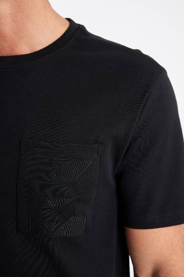 تيشيرت نص كم جيرسي أسود قصة عادية برقبة مستديرة