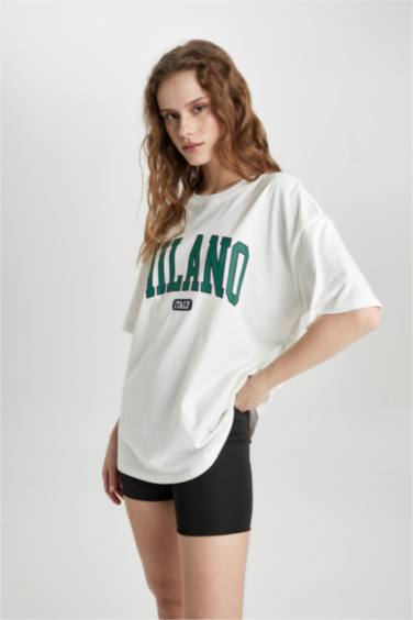 T-Shirt Oversize Imprimé Col Rond Manches Courtes