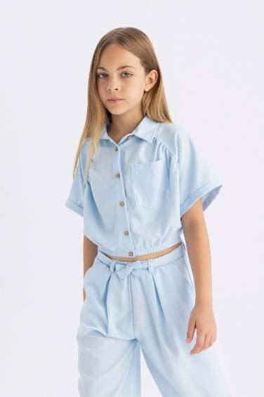 Girl Cotton Short Sleeve Crop Shirt