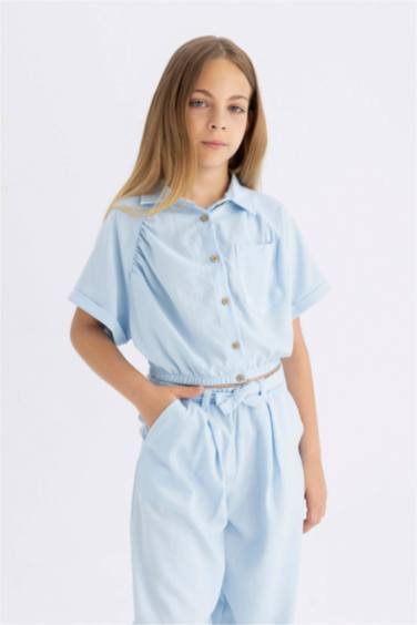 Girl Cotton Short Sleeve Crop Shirt