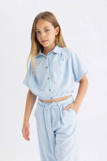 Girl Cotton Short Sleeve Crop Shirt