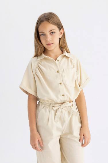 Girl Cotton Short Sleeve Crop Shirt