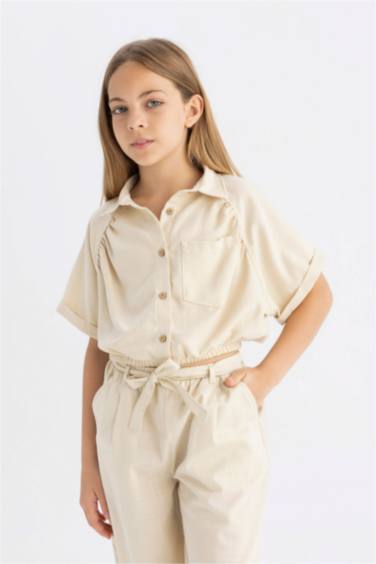Girl Cotton Short Sleeve Crop Shirt