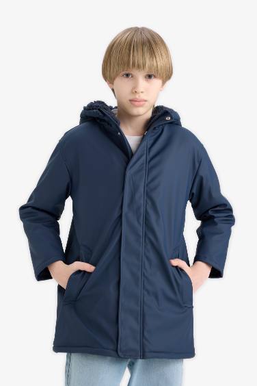 Boy Waterproof Hooded Plush Lined Rain Jacket