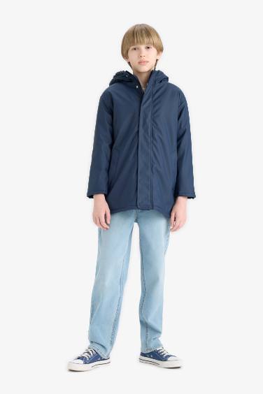 Boy Waterproof Hooded Plush Lined Rain Jacket