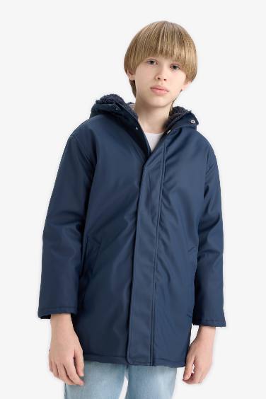 Boy Waterproof Hooded Plush Lined Rain Jacket