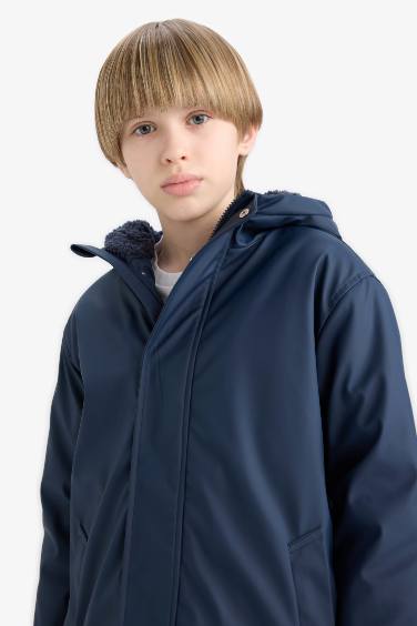 Boy Waterproof Hooded Plush Lined Rain Jacket