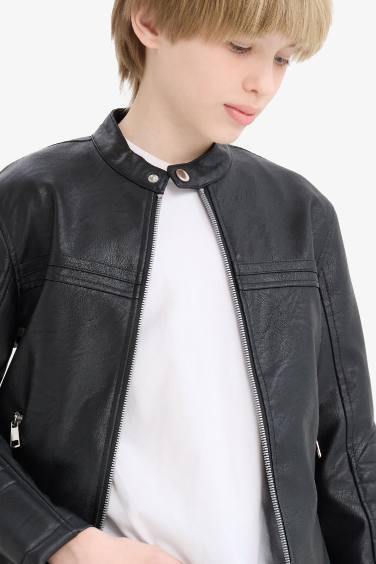 Boy Waterproof Faux Leather Jacket