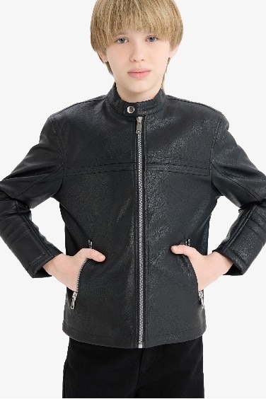 Boy Waterproof Faux Leather Jacket