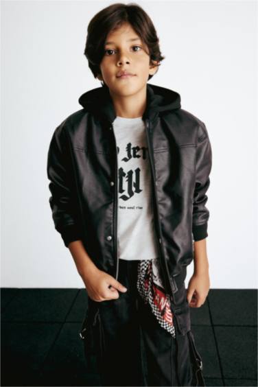 Erkek Çocuk Su Geçirmez Çıkarılabilir Kapüşonlu Pelüş Astar Bomber Mont