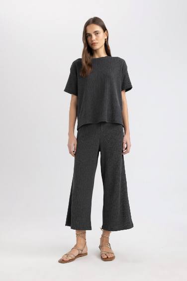 Wide Leg Normal Waist Straight Leg Midi Trousers